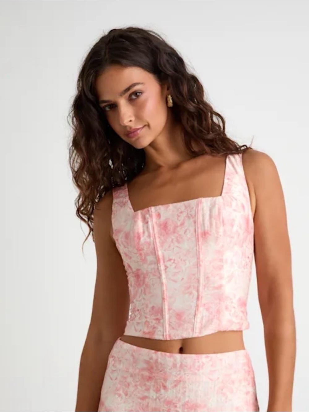 Lulu's Pink Marble-Print Square-Neck Bustier Top